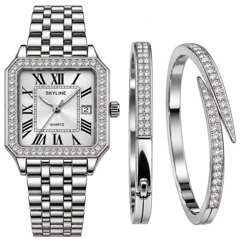 SKYLINE IMPERIAL™ | Set de Reloj y Pulseras En Acero Inoxidable