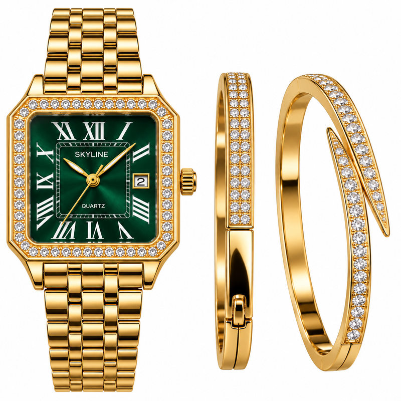 SKYLINE IMPERIAL™ | Set de Reloj y Pulseras En Acero Inoxidable